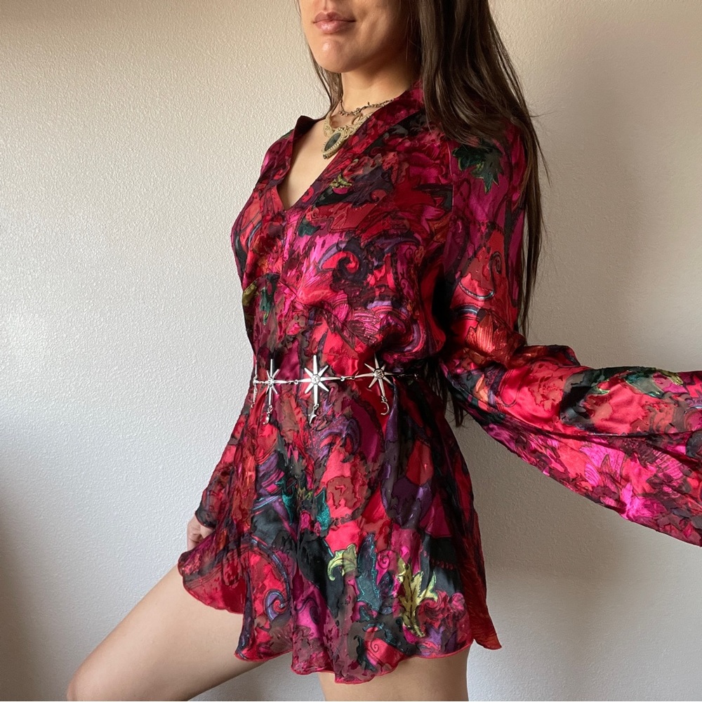 Vintage Silk Floral Bellsleeve Dress